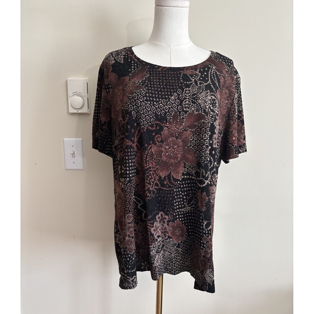 White Stag Womens Plus Size XXL Vintage T Shirt Black Red Floral Y2K Whimsigoth